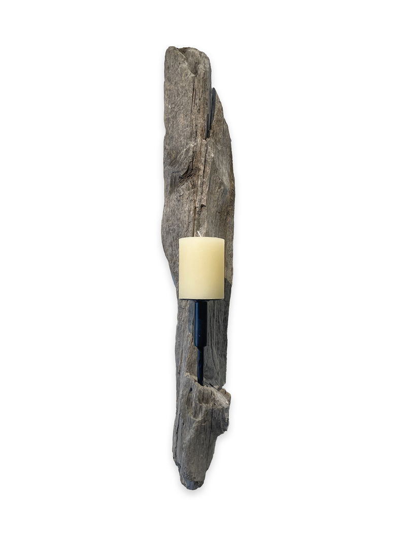 Lit Form “Monolith” Driftwood Sconce – Pillar Candle Edition