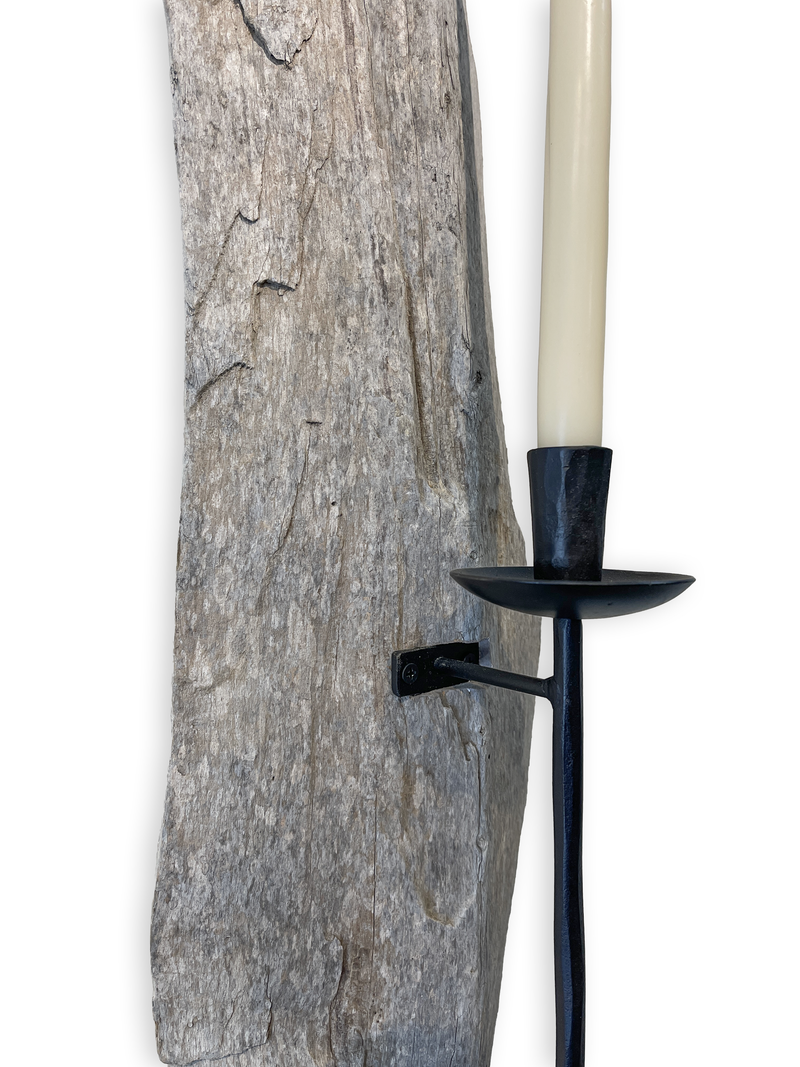 Lit Form “Obsidian” Driftwood Sconce – Taper Candle Edition