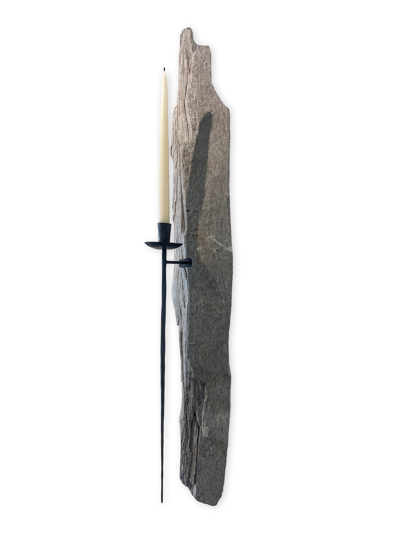 Lit Form “Obsidian” Driftwood Sconce – Taper Candle Edition