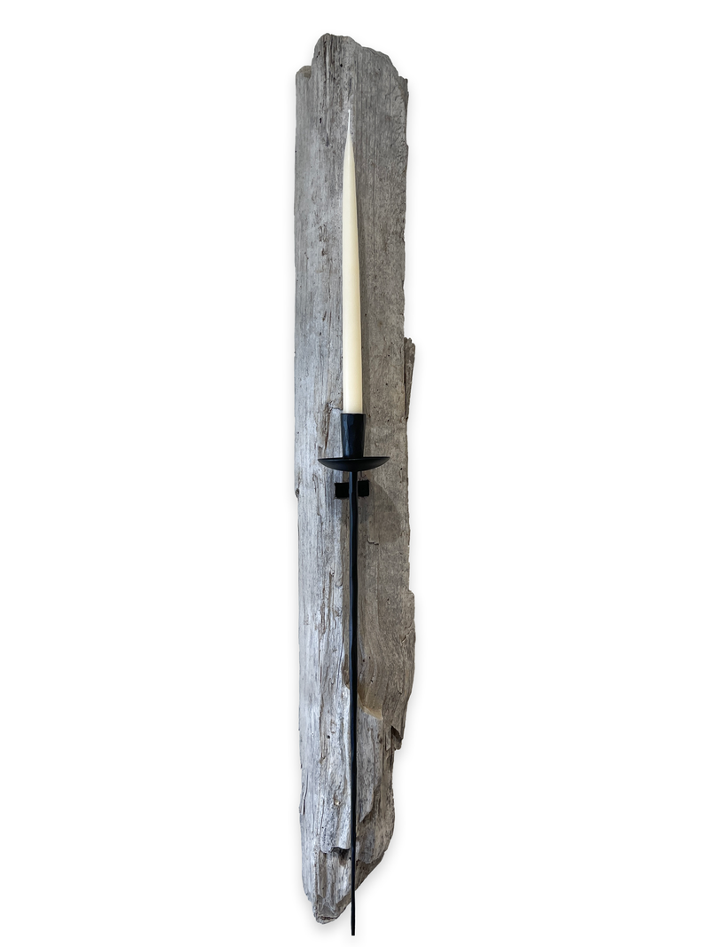 Lit Form “Spear” Driftwood Sconce – Taper Candle Edition