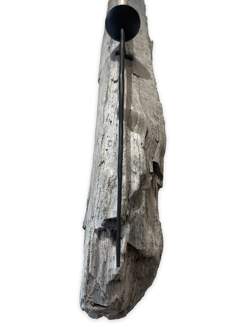 Lit Form “Spear” Driftwood Sconce – Taper Candle Edition