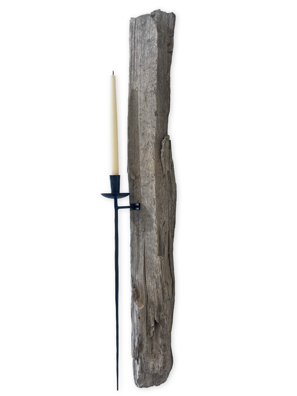 Lit Form “Spear” Driftwood Sconce – Taper Candle Edition