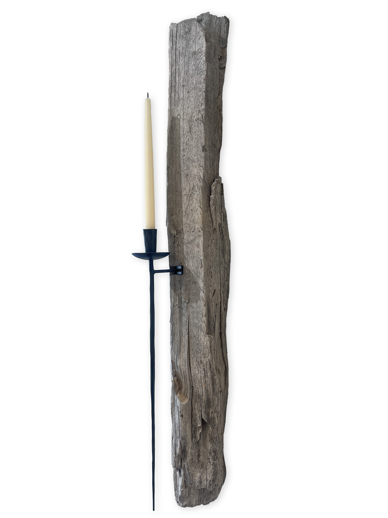 Lit Form “Spear” Driftwood Sconce – Taper Candle Edition