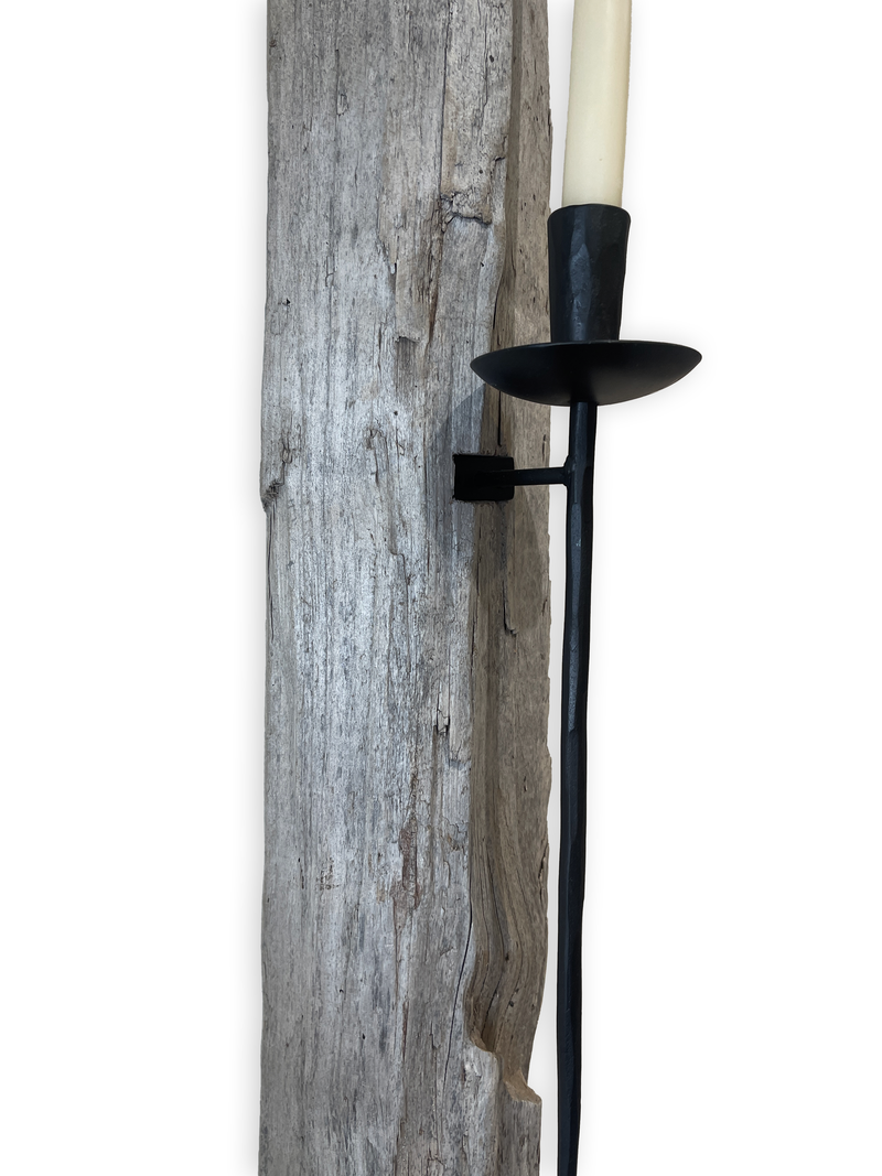 Lit Form “Spear” Driftwood Sconce – Taper Candle Edition