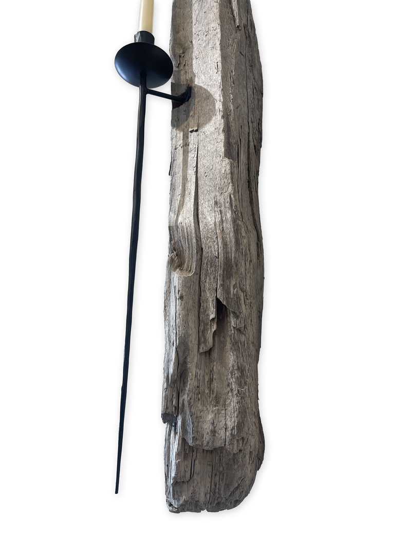Lit Form “Spear” Driftwood Sconce – Taper Candle Edition