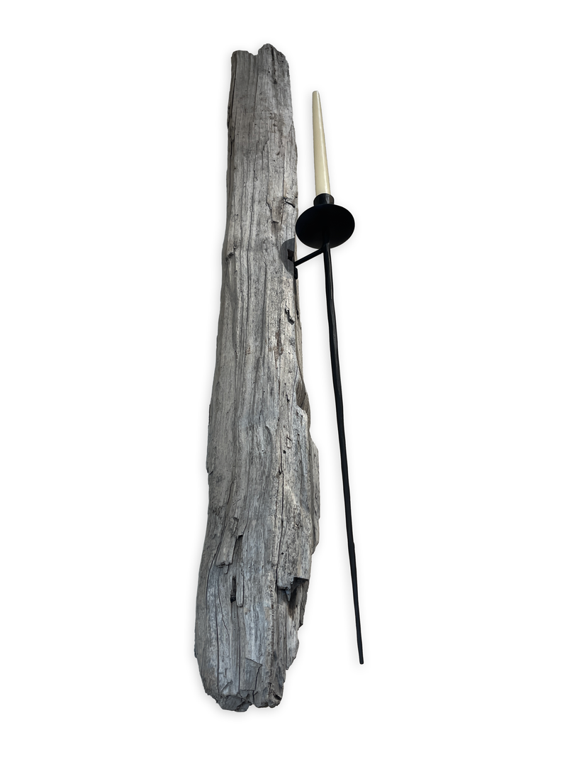 Lit Form “Spear” Driftwood Sconce – Taper Candle Edition