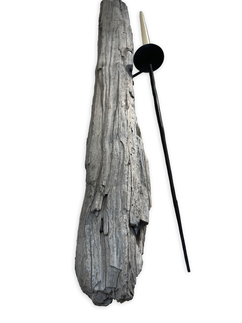 Lit Form “Spear” Driftwood Sconce – Taper Candle Edition